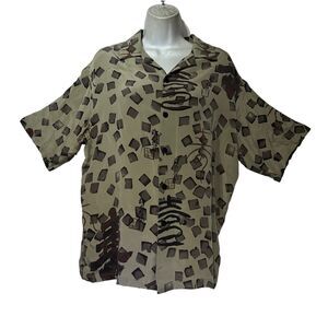 anne namba 100% silk Asian print button up blouse womens Size L